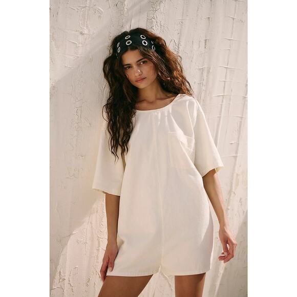 Free People Free-est Dean Romper in Neutral Wet Plaster Small Beachy Boho NWT - Picture 1 of 12